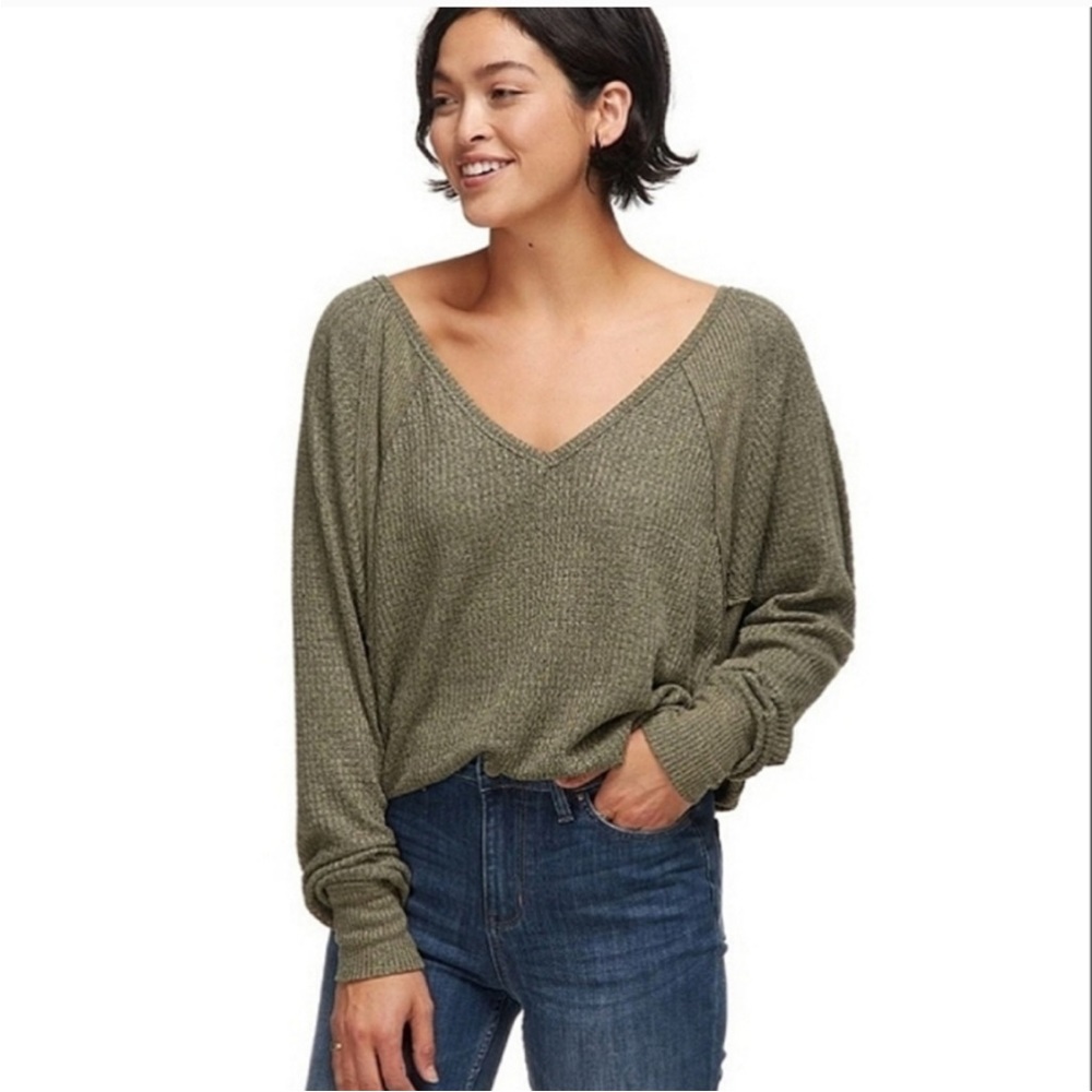 NWT Free People Santa Clara Thermal Top .Color: Ferngully (Green) Size Small